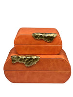 Geniş turuncu deri dekoratif kutu seti lüks masa üstü organizer