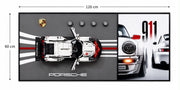 Porsche 911 Klasik Lego Technic Panoramik Tablo – Beyaz-Kırmızı Kolaj | 120x60 cm
