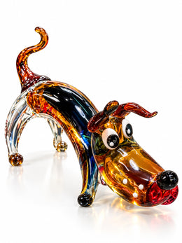 Üfleme Cam Köpek Biblosu 32 × 12 cm – Renkli Dekoratif Figür