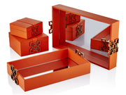 Deri Turuncu Kutu Tepsi set