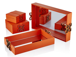 Deri Turuncu Kutu Tepsi set