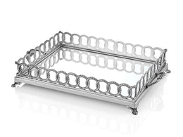 Halatılı Kare Jardinyer Gümüş Renk - Lüks Dekoratif Tepsi