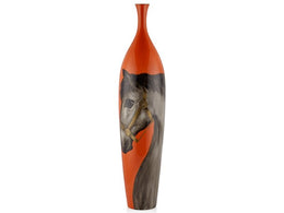 Turuncu At Desenli Porselen Vazo 105 cm