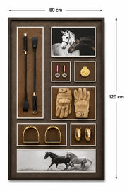 Equestrian Lüks Binici Kolaj Tablo – At & Binici Aksesuar Kompozisyon | 80x120 cm