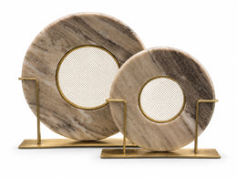 Mermer Disk İkili Set – Pirinç Standlı