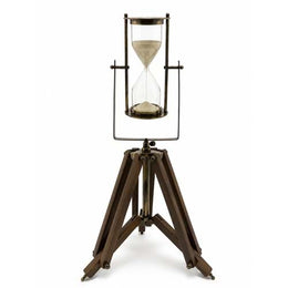 Tripod Standlı Antika Kum Saati – Bronz & Ahşap Dekoratif Obje