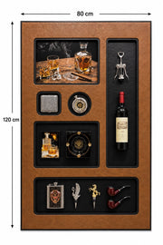 Viski & Şarap Lüks Gentleman Kolaj Tablo – Puro & Şarap Aksesuar Kompozisyon | 80x120 cm