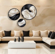 3'lü Yuvarlak Tablo Siyah-Bej