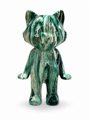 Malachite Cat — Mermer Dokulu Dekoratif Kedi Heykeli