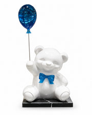 Teddy Bear Mavi Balonlu Dekoratif Heykel – Beyaz & Mavi