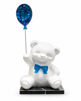 Teddy Bear Mavi Balonlu Dekoratif Heykel – Beyaz & Mavi