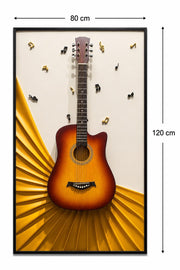 Akustik Gitar Dekoratif Duvar Tablosu – Müzik Notaları Kompozisyon | 80x120 cm