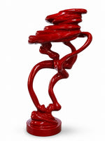 Parlak kırmızı soyut heykel, organik akışkan form, 110x210 cm