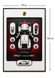 Porsche 911 GT3 RS Lego Tablo – Siyah Çerçeveli Dekoratif Duvar Objesi | 70x100 cm