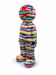 Penkoks Çizgili Pop Art Heykel – 30 cm El Boyaması Dekoratif Figür