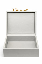 Leopar Figürlü Gri Deri Kutu