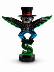 Kanatlı Dollar Figürü Dekoratif Heykel | Krom Metalik Sanat Objesi | 41x16x41 cm