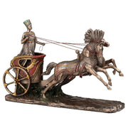Nefertiti Egyptian chariot bronze sculpture — cold-cast resin with two horses, hand-finished metallic detail