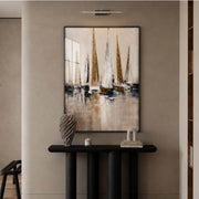 Yelkenli Temalı Gold Detaylı Modern Tablo - Çerçeveli Duvar Dekoru