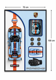 Porsche Gulf Martini Lego Tablo – Siyah Çerçeveli Dekoratif Duvar Objesi | 70x100 cm