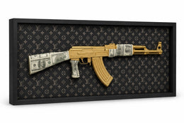 Golden AK – Lüks Monogram Zeminli Altın Kaplama Replika Shadow Box