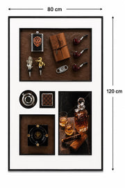 Gentleman's Club Lüks Kolaj Tablo – Viski & Puro Aksesuar Kompozisyon | 80x120 cm