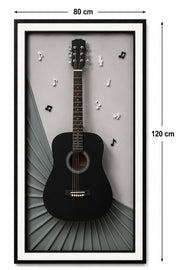 Siyah Akustik Gitar Dekoratif Duvar Tablosu – Müzik Notaları Kompozisyon | 80x120 cm