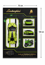 Lamborghini Huracan Tecnica Lego Tablo – Neon Yeşil Kolaj | 70x100 cm