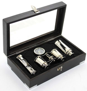 AHŞAP KUTULU PİRİNÇ DÜRBÜN PUSULA VE KUMSAATİ SETİ SİYAH