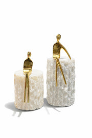 gold figurlu 2li mermer sutun modern metal insan heykel seti luxury marble decor