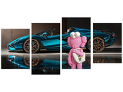 kaws-and-sport-car-tablo-seti-4-parca-modern-sanat-wall-art-luks-otomobil-dekor