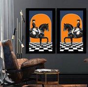 Siyah At & Binici – İkili Pop Art Tablo Seti
